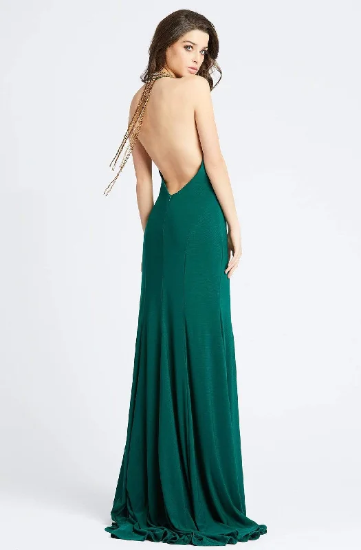 Ieena Duggal - 25572I Dangling Fringed Halter Sheath Gown