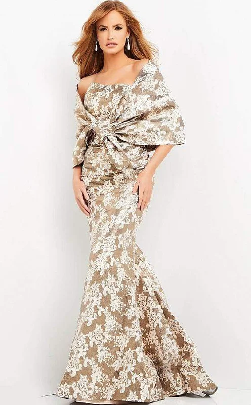 Jovani - 06760 Shawl Draped Floral Mermaid Dress