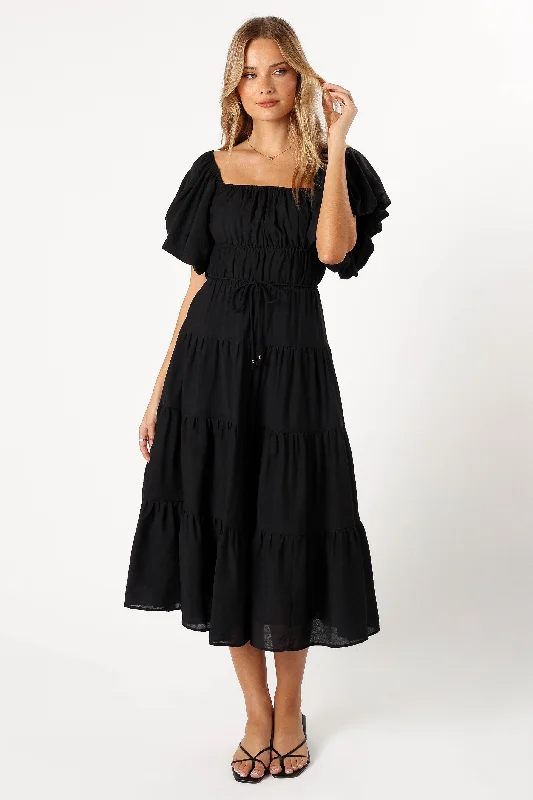 Julie Off Shoulder Midi Dress - Black