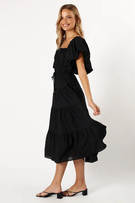 Julie Off Shoulder Midi Dress - Black