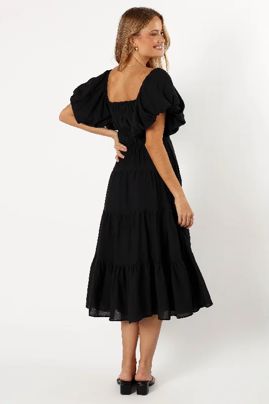 Julie Off Shoulder Midi Dress - Black