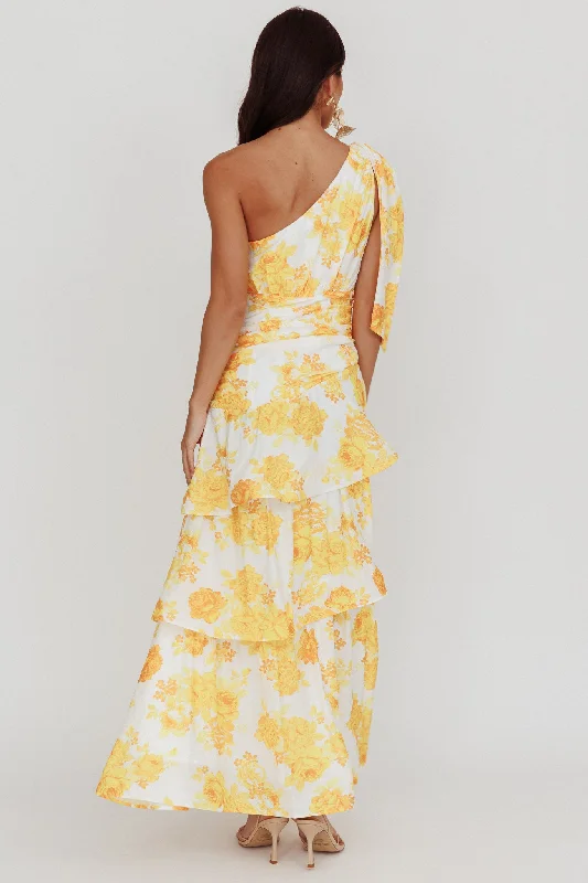 Kenny One Shoulder Tiered Maxi Dress Yellow