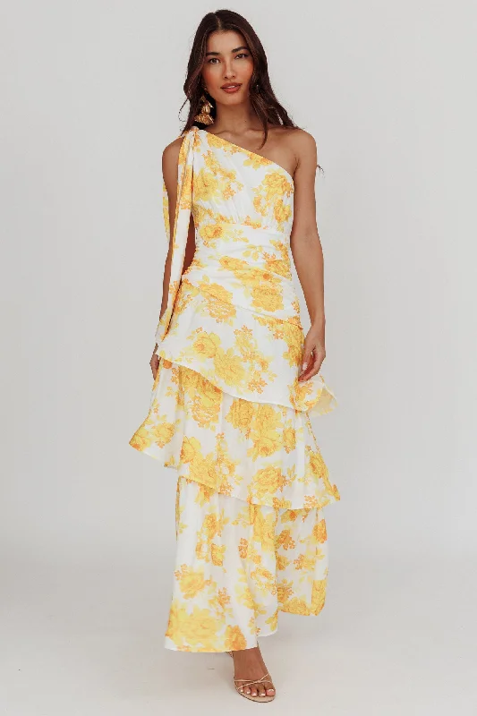 Kenny One Shoulder Tiered Maxi Dress Yellow