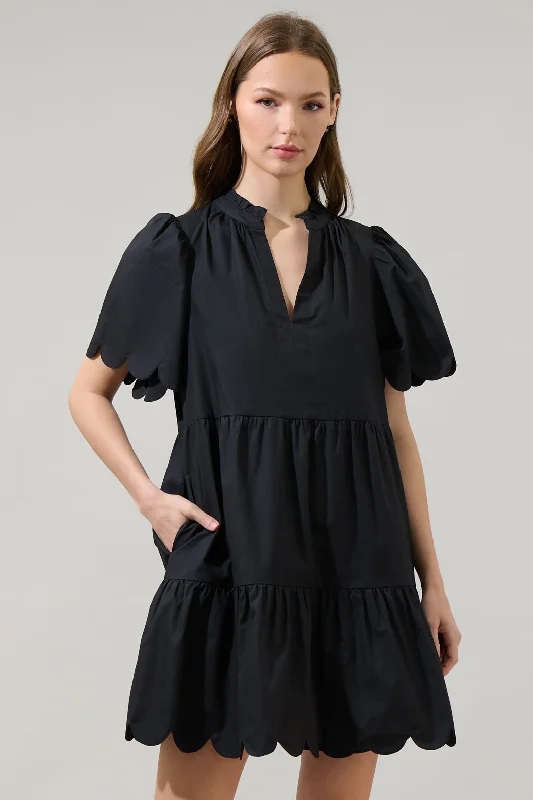 Kyra Poplin Tiered Scallop Mini Dress