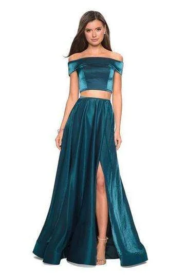 La Femme - Off Shoulder Fitted Fold-Over A-Line Dress 26919SC