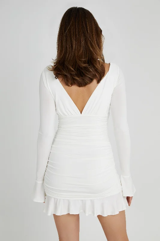 Leanne Jersey Gathered Mini Dress - White