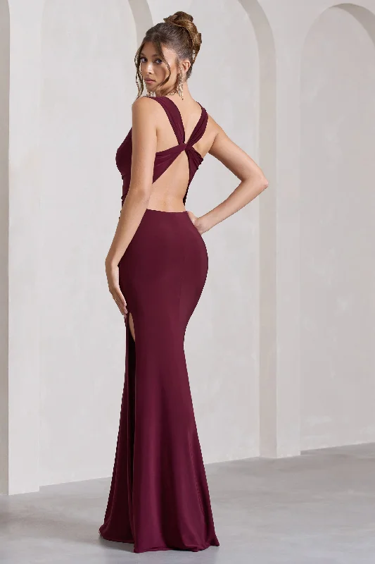 Lolita | Burgundy Ruched Cowl-Neck Sleeveless Maxi Dress