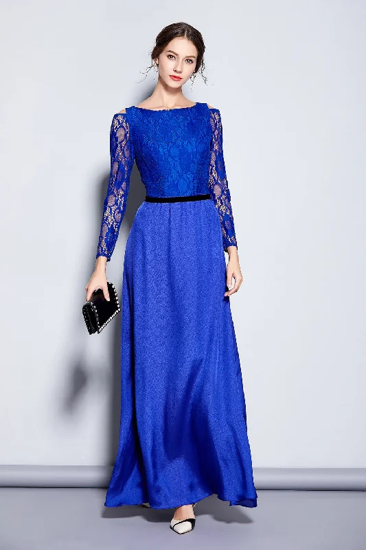 LONG SLEEVE CONTRAST LONG FORMAL DRESS - XL in Clearance