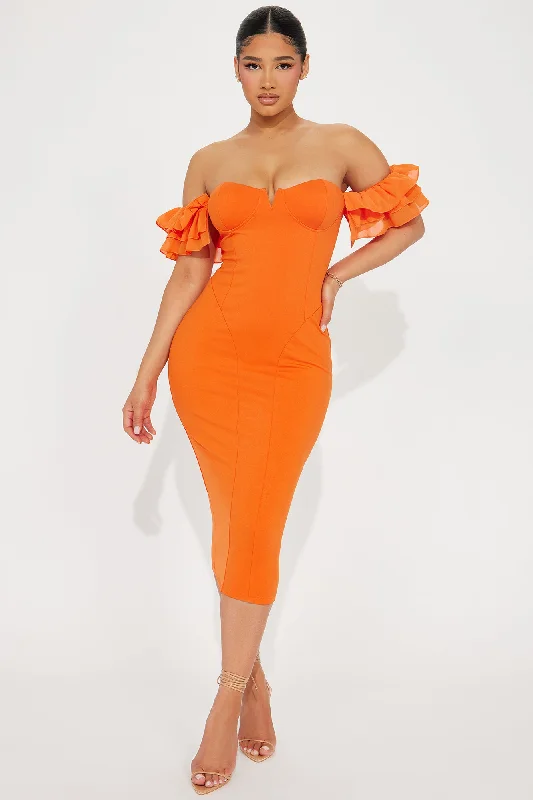 Maelis Off Shoulder Midi Dress - Orange