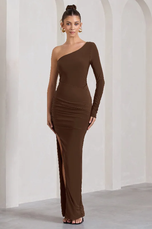 Mallory | Chocolate Brown Asymmetric Split Maxi Dress