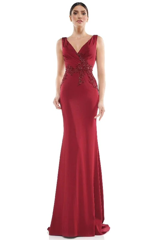 Marsoni by Colors - MV1054 Embroidered V-neck Trumpet Dress