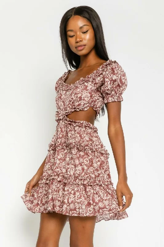 Maya Mauve Floral Off-the-Shoulder Mini Dress