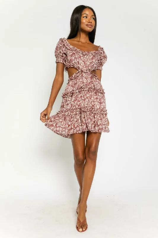 Maya Mauve Floral Off-the-Shoulder Mini Dress