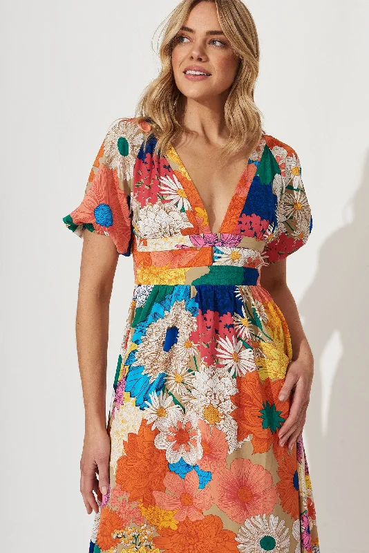 Mel Maxi Dress In Bright Multi Floral