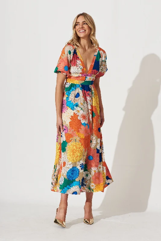 Mel Maxi Dress In Bright Multi Floral