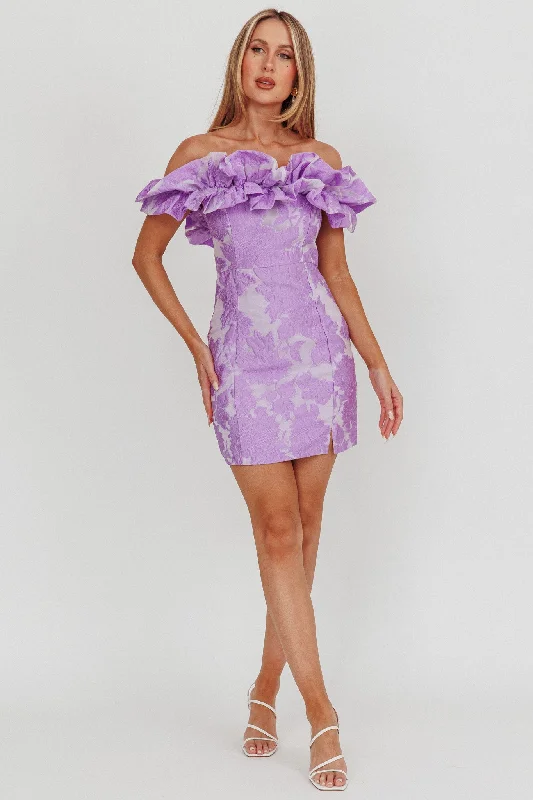 Memoire Off-Shoulder Jacquard Mini Dress Lilac