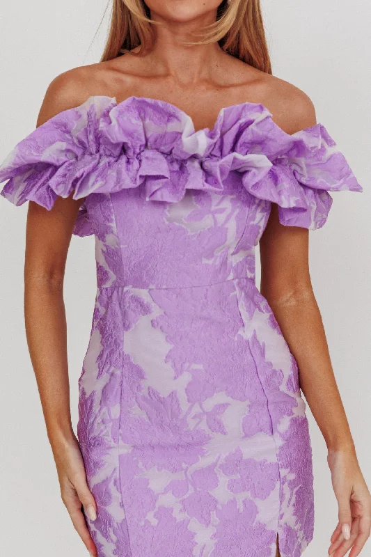 Memoire Off-Shoulder Jacquard Mini Dress Lilac