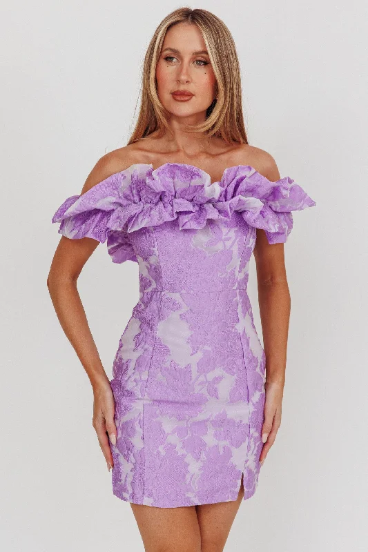 Memoire Off-Shoulder Jacquard Mini Dress Lilac