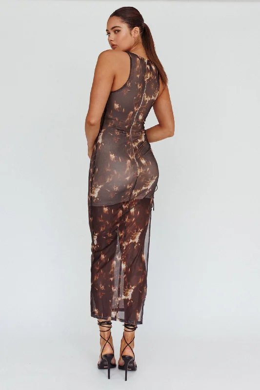 Mira Tied Keyhole Maxi Dress Brown