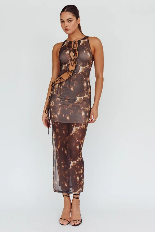 Mira Tied Keyhole Maxi Dress Brown