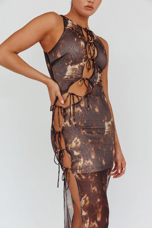 Mira Tied Keyhole Maxi Dress Brown