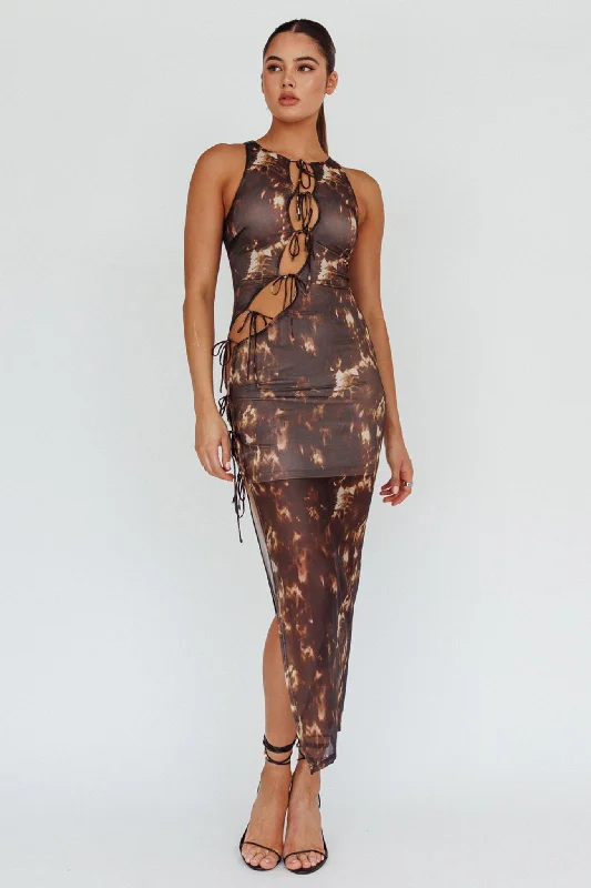 Mira Tied Keyhole Maxi Dress Brown