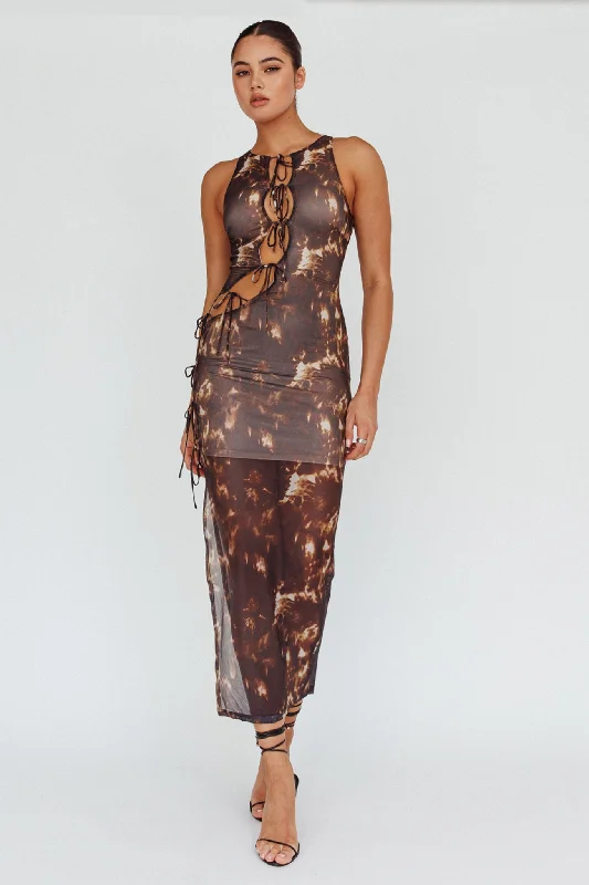 Mira Tied Keyhole Maxi Dress Brown