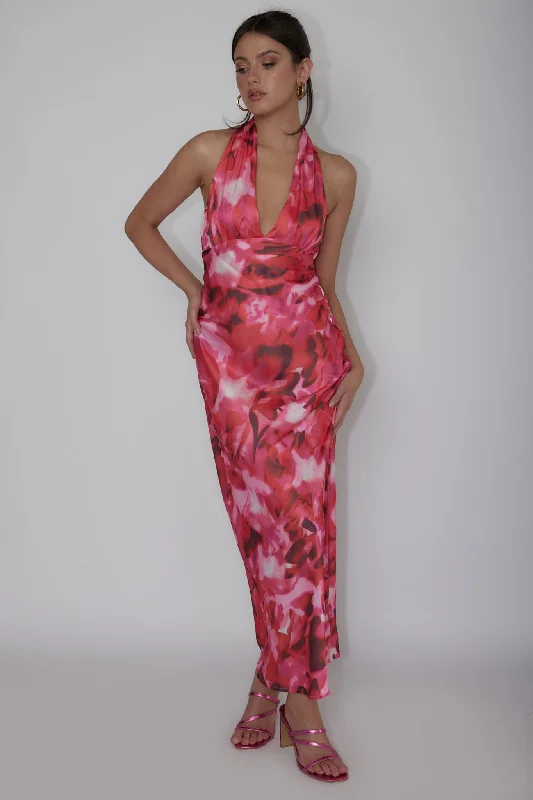 Modern Muses Halterneck Maxi Dress Floral Pink