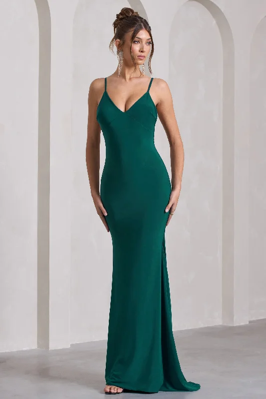 Naya | Bottle Green Strappy V-Neck Fishtail Maxi Dress