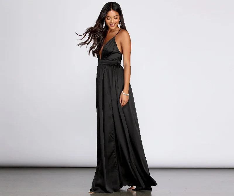 Nerissa Pleated Satin Gown