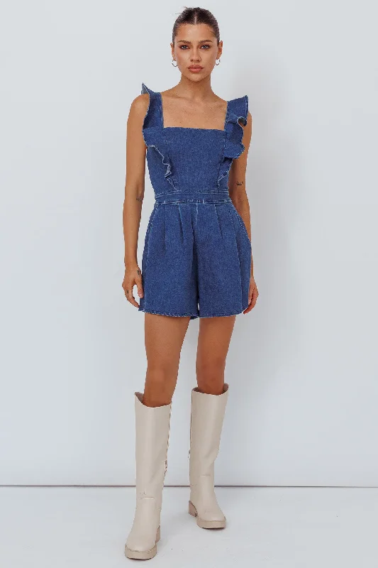 Nola Flared Ruffle Romper Light Denim