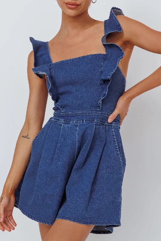 Nola Flared Ruffle Romper Light Denim