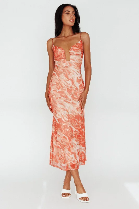 Nouveau U-Neckline Midi Dress Marbled Orange