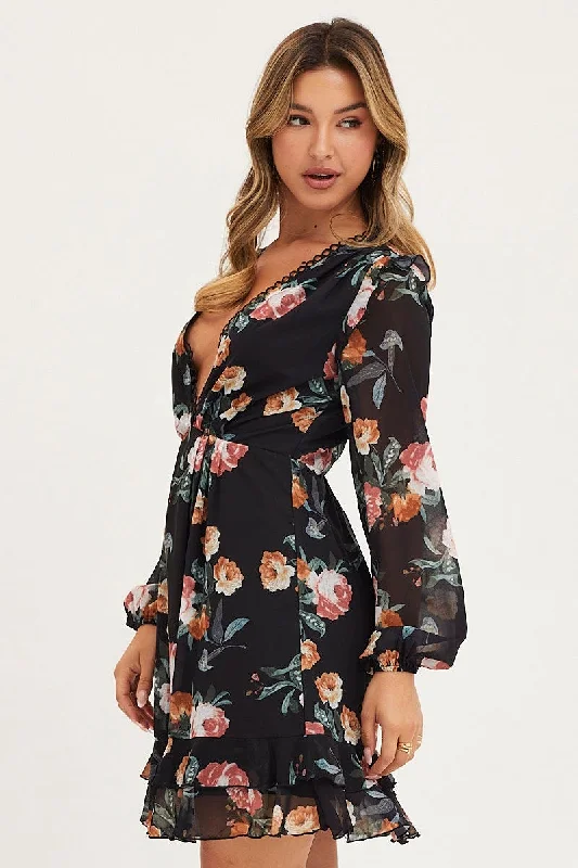 Print Dress Long Sleeve Mini