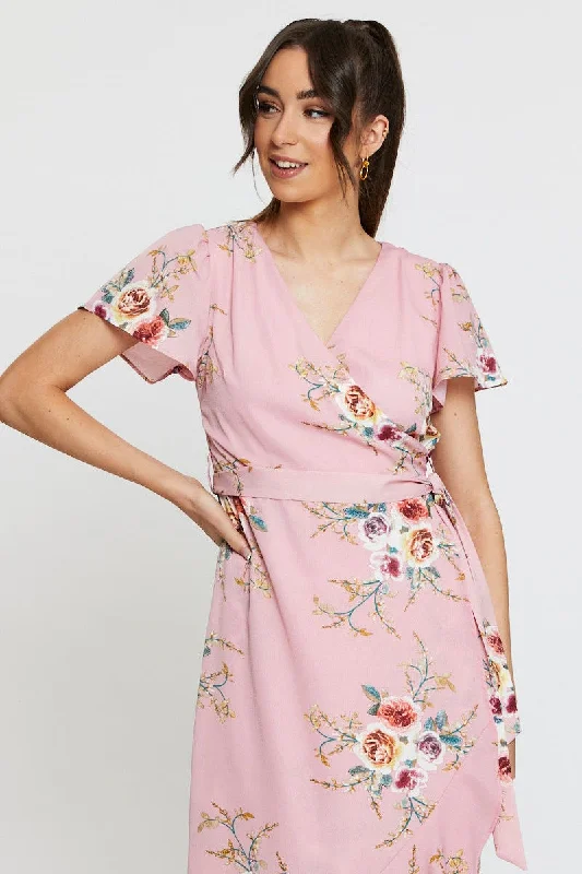 Print Wrap Dress Midi