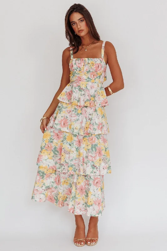 Provence Bloom Tiered Ruffle Maxi Dress Floral Maxi