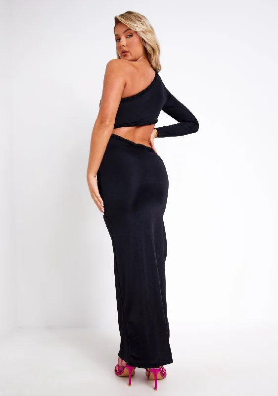 Ria Black One Shoulder Rope Detail Maxi Dress