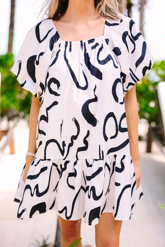 Say What You Want Cream White Abstract Dress