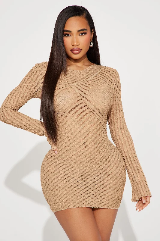 See Thru U Textured Mini Dress - Khaki