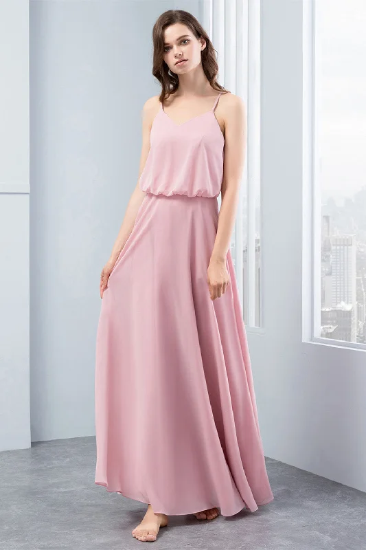 Simple Spaghetti Straps Blush Bridesmaid Dress