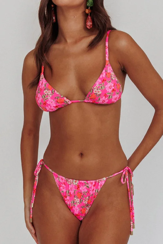 Sovereign High Cut String Bikini Bottom Pink Floral