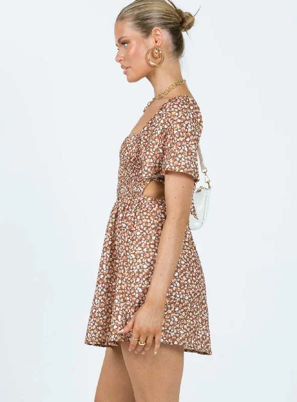 Summer Nights Mini Dress Brown Floral