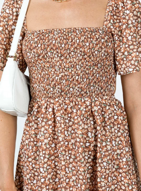 Summer Nights Mini Dress Brown Floral