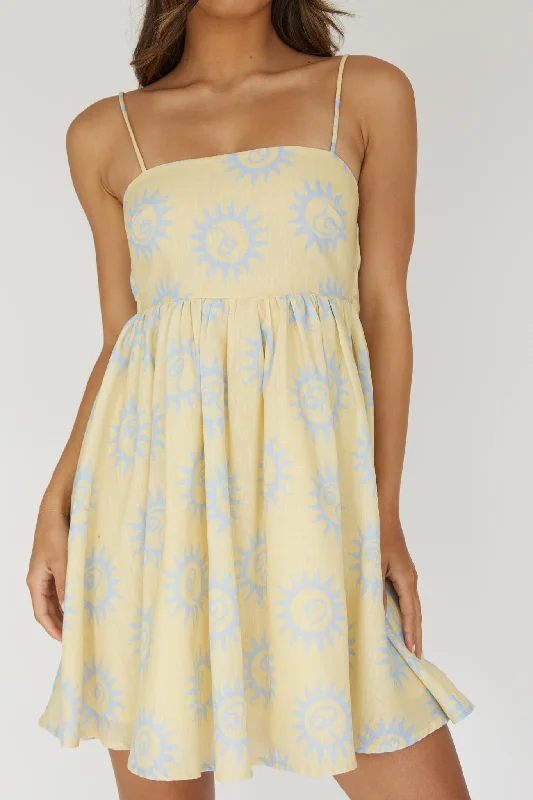 Sweet Solace Back Tie Mini Dress Sun Yellow