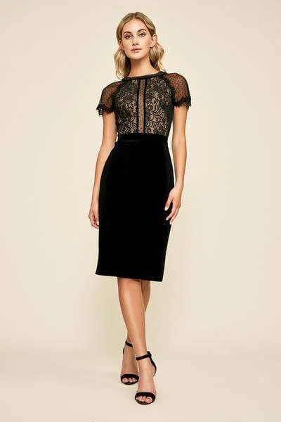 Tadashi Shoji - Lace Embroidered Sheath Cocktail Dress - 2 pcs Black/Nude In Size 12 and 14 Available