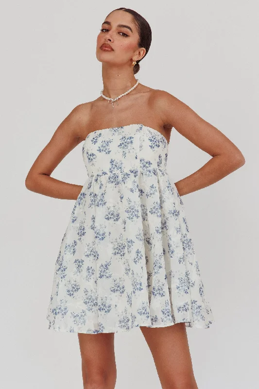 Vitoria Strapless Babydoll Dress Floral Blue