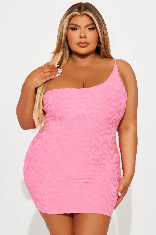 Wavy Baby Terry Micro Mini Dress - Pink