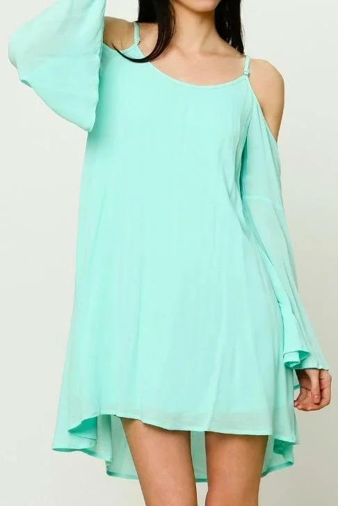 Welcome Back Mint Cold Shoulder Lace-Up Dress