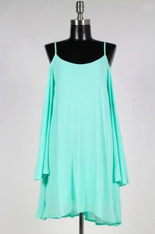 Welcome Back Mint Cold Shoulder Lace-Up Dress