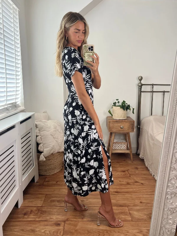 Winnie V Neck Midi Dress / Mono Floral